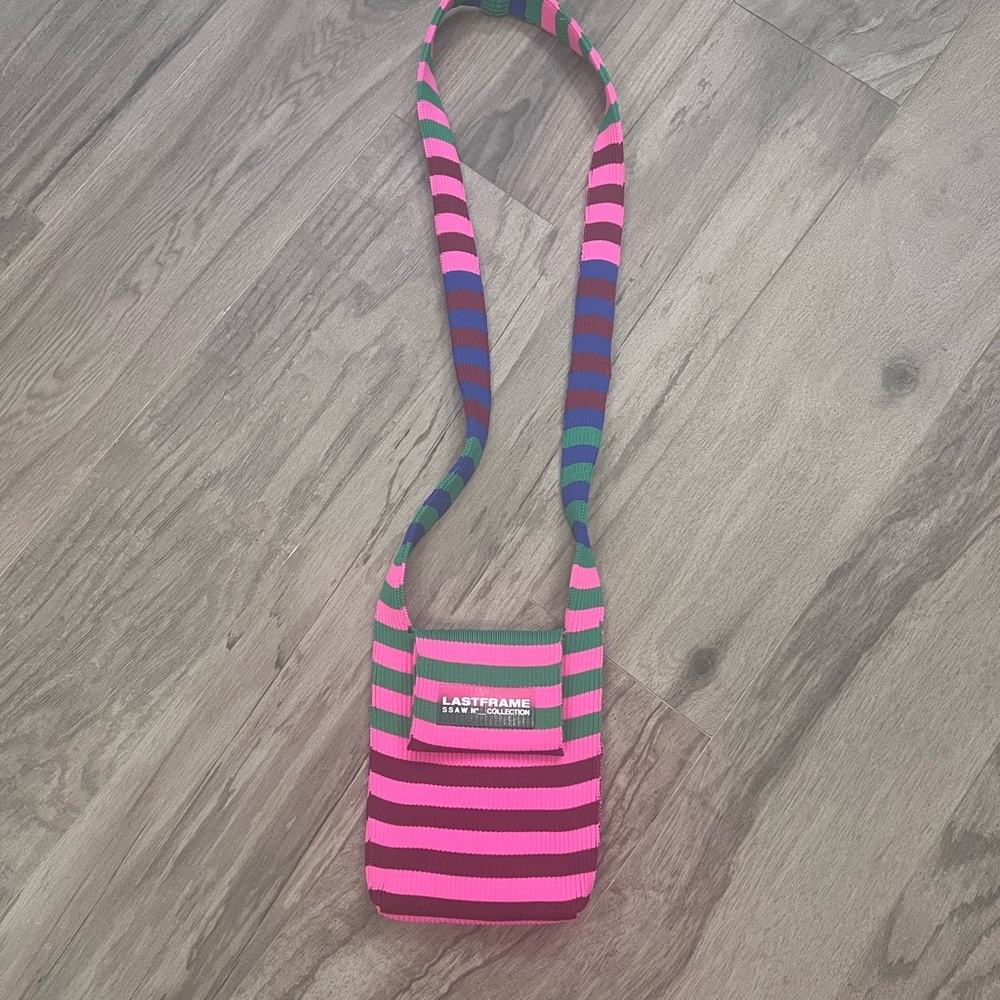 Last Frame Pink and Green Striped Crossbody Bag